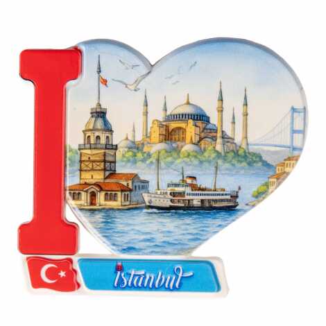 Toptan İstanbul Temalı Uv Baskılı Kalp Şekilli Magnet 86x62 mm - 8
