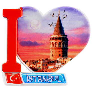 Toptan İstanbul Temalı Uv Baskılı Kalp Şekilli Magnet 86x62 mm - 24