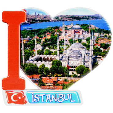 Toptan İstanbul Temalı Uv Baskılı Kalp Şekilli Magnet 86x62 mm - 23