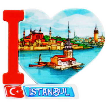 Toptan İstanbul Temalı Uv Baskılı Kalp Şekilli Magnet 86x62 mm - 26