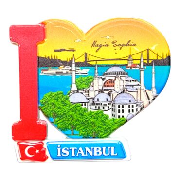 Toptan İstanbul Temalı Uv Baskılı Kalp Şekilli Magnet 86x62 mm - 28