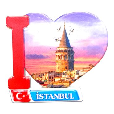 Toptan İstanbul Temalı Uv Baskılı Kalp Şekilli Magnet 86x62 mm - 29