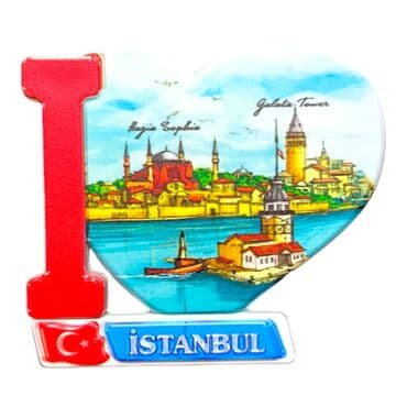 Toptan İstanbul Temalı Uv Baskılı Kalp Şekilli Magnet 86x62 mm - 31