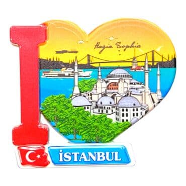 Toptan İstanbul Temalı Uv Baskılı Kalp Şekilli Magnet 86x62 mm - 33