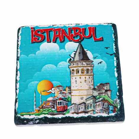 İstanbul Temalı Uv Baskılı Kare Bardak Altlığı 80 Mm - 8