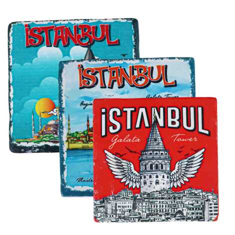 İstanbul Temalı Uv Baskılı Kare Bardak Altlığı 80 Mm - 2