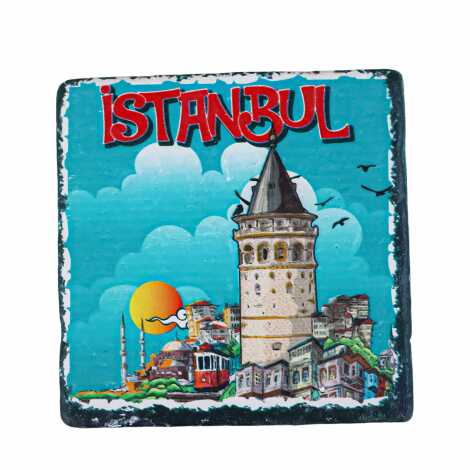 İstanbul Temalı Uv Baskılı Kare Bardak Altlığı 80 Mm - 3