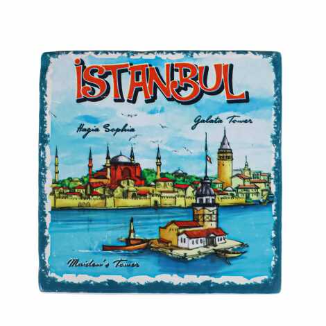 İstanbul Temalı Uv Baskılı Kare Bardak Altlığı 80 Mm - 4