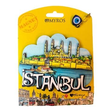 Istanbul Themed Wooden UV Printed Custom Backing Carded Fridge Magnet - 17