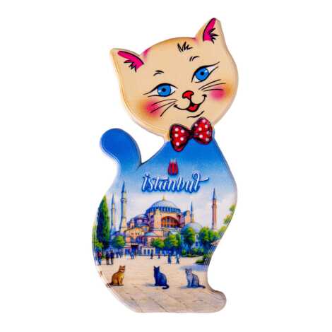 Toptan İstanbul Temalı Uv Baskılı Kedi Şekilli Magnet 43x87 mm - 8