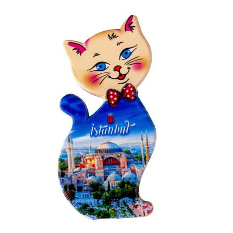 Toptan İstanbul Temalı Uv Baskılı Kedi Şekilli Magnet 43x87 mm - 1