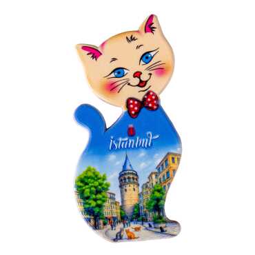 Toptan İstanbul Temalı Uv Baskılı Kedi Şekilli Magnet 43x87 mm - 11