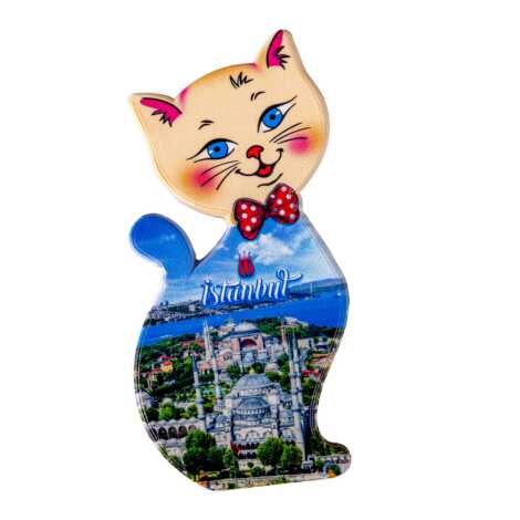 Toptan İstanbul Temalı Uv Baskılı Kedi Şekilli Magnet 43x87 mm - 12