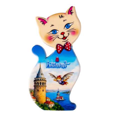 Toptan İstanbul Temalı Uv Baskılı Kedi Şekilli Magnet 43x87 mm - 17