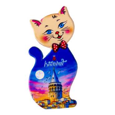 Toptan İstanbul Temalı Uv Baskılı Kedi Şekilli Magnet 43x87 mm - 19