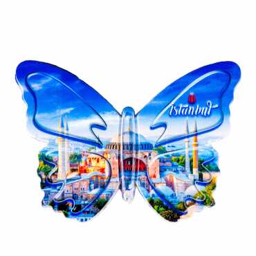 Toptan İstanbul Temalı Uv Baskılı Kelebek Şekilli Magnet 80x58 mm - 1