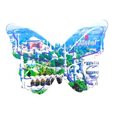 Istanbul Themed Customised UV Printed Plastic Base Butterfly Shaped Fridge Magnet 80x58 mm - 24