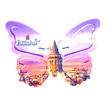 Istanbul Themed Customised UV Printed Plastic Base Butterfly Shaped Fridge Magnet 80x58 mm - 26