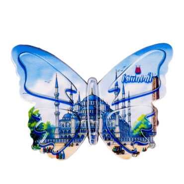 Istanbul Themed Customised UV Printed Plastic Base Butterfly Shaped Fridge Magnet 80x58 mm - 11