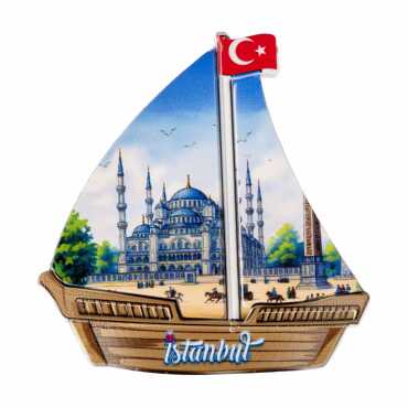 Toptan İstanbul Temalı Uv Baskılı Yelken Şekilli Magnet 77x80 mm - 17
