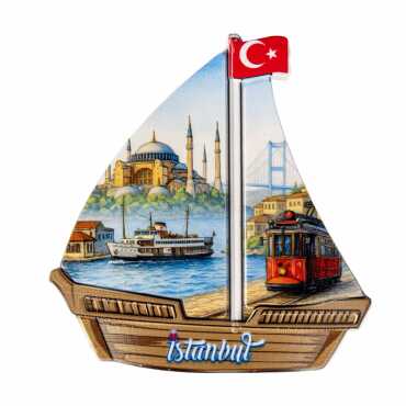 Toptan İstanbul Temalı Uv Baskılı Yelken Şekilli Magnet 77x80 mm - 19