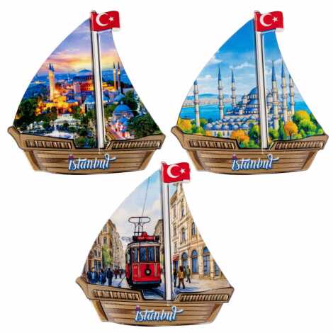 Toptan İstanbul Temalı Uv Baskılı Yelken Şekilli Magnet 77x80 mm - 3