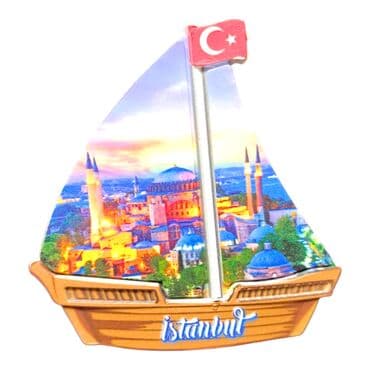 Toptan İstanbul Temalı Uv Baskılı Yelken Şekilli Magnet 77x80 mm - 24