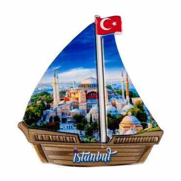 Toptan İstanbul Temalı Uv Baskılı Yelken Şekilli Magnet 77x80 mm