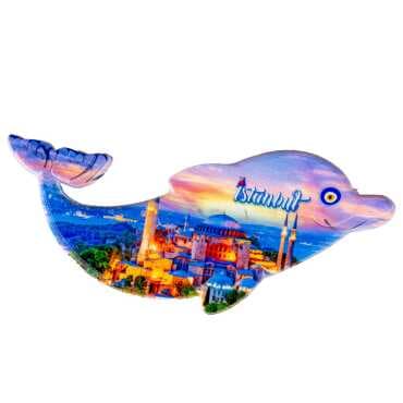 Istanbul Themed Customised UV Printed Plastic Base Dolphin Shaped  Fridge Magnet 110x50 mm