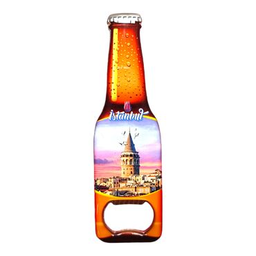 Istanbul Themed Beer Bottle Shaped Metal Magnetic Bottle Opener 130x39 mm - Thumbnail