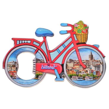 Myros - Istanbul Themed Bicycle Shaped Metal Magnetic Bottle Opener 100x65 mm