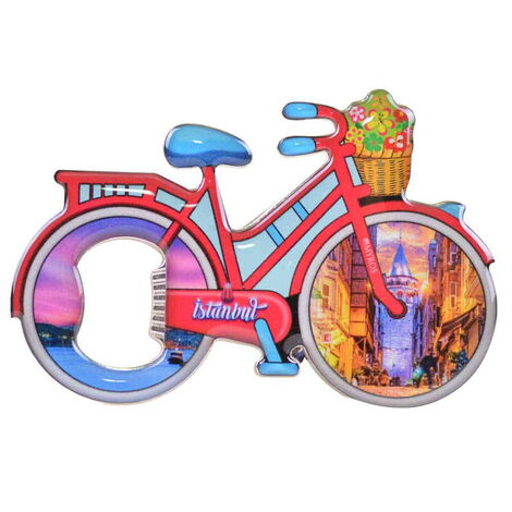 Istanbul Themed Bicycle Shaped Metal Magnetic Bottle Opener 100x65 mm - 7