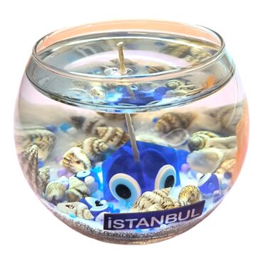 Istanbul Themed Big Round Glass Gel Candle - Thumbnail