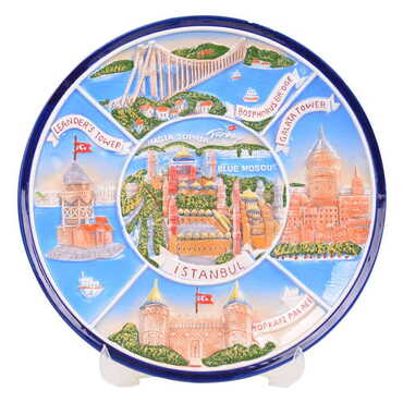 Myros - Istanbul Themed Blue Ceramic Plate 26 Cm