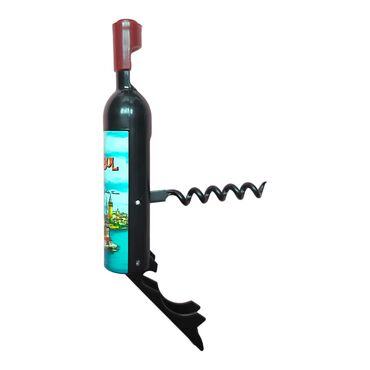 Istanbul Themed Bottle Shaped Metal Wine Bottle Corkscrew Opener-Magnetic 115x25x25 mm - Thumbnail