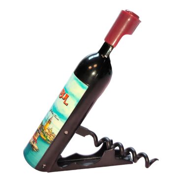 Istanbul Themed Bottle Shaped Metal Wine Bottle Corkscrew Opener-Magnetic 115x25x25 mm - Thumbnail