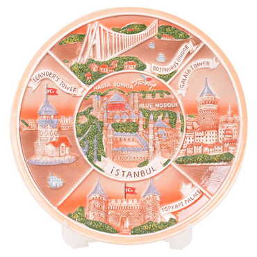 Myros - Istanbul Themed Brown Ceramic Plate 26 Cm