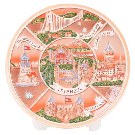 Istanbul Themed Brown Ceramic Plate 26 Cm