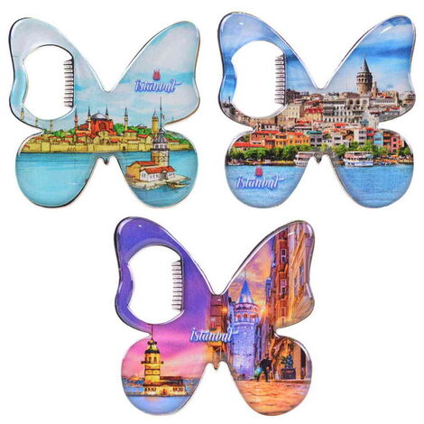 Istanbul Themed Butterfly Shaped Metal Magnetic Bottle Opener 70x70 mm - 3