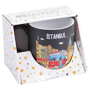 Myros - Istanbul Themed Ceramic Custom Printed Mug with Gift Box 82X90 Mm