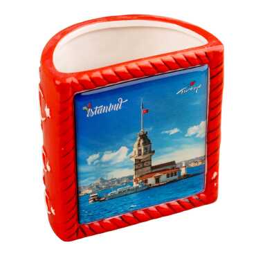 Istanbul Themed Ceramic Moon & Star Pencil Holder - Myros