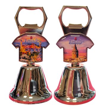 Istanbul Themed Collectible Souvenir Double Side Metal Bell With Opener 44x94 mm - Thumbnail