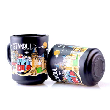 Istanbul Themed Colored Glass Mug - Thumbnail