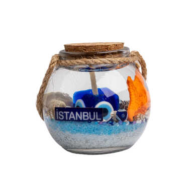 İstanbul Themed Cork Lid Glass Jar Small Gel Candle 6x6 cm - Myros