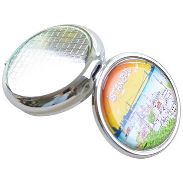 Istanbul Themed Customised Epoxy Round Pill Box 50x15 mm - Thumbnail