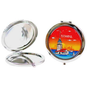 Myros - Istanbul Themed Customised Metal Epoxy Travel Make Up Compact Mirror 70x11 mm