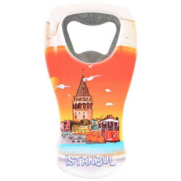 Istanbul Themed Customised UV Printed Beer Glass Shape Plastic Base Bottle Opener 52x97 mm - Thumbnail