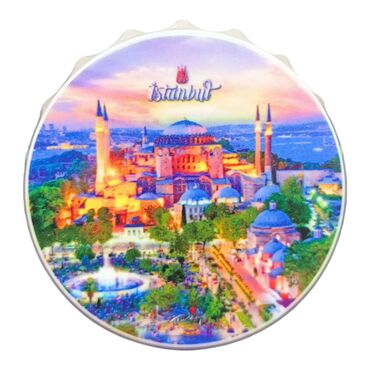 Istanbul Themed Customised UV Printed Bottle Cap Shaped Plastic Base Bottle Opener 58x15 mm - Thumbnail