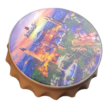 Istanbul Themed Customised UV Printed Bottle Cap Shaped Plastic Base Bottle Opener 58x15 mm - Thumbnail