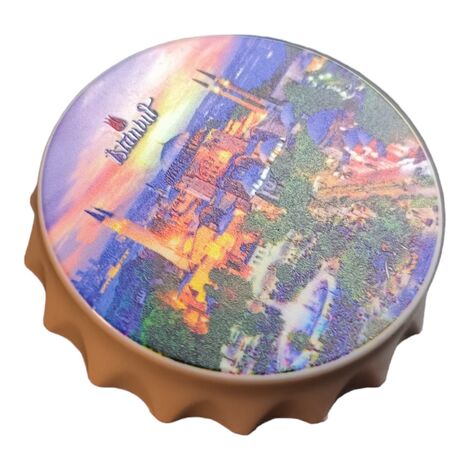 Istanbul Themed Customised UV Printed Bottle Cap Shaped Plastic Base Bottle Opener 58x15 mm